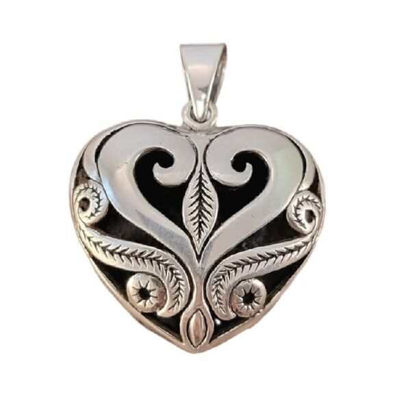 Sterling Openwork Artisan Flourish Engraved Puffy Heart Pendant - Picture 1 of 10